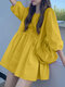 Solid 3/4 Sleeve Crew Neck Casual Dress For Women - Yellow