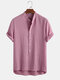 Mens Soft & Breathable Wrinkled Vertical Pinstripe Casual Henley Shirt - Pink