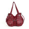 Women Multi-Pockets Casual Soft Leather Crossbody Bag Shoulder Bag Satchel - Red