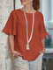 Blusa informal de algodón con mangas con volantes y cuello redondo para mujer Cuello - naranja