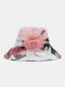 Women Cotton Solid Calico Print Patchwork Tulle Flower Decoration Breathable Sunshade Foldable Bucket Hat - Pink