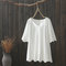 Hook flower hollow V-neck cotton Loose Short Sleeve T-shirts - White