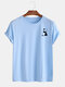 Mens Cartoon Panda Chest Print Casual Cotton Short Sleeve T-Shirts - Blue