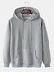 Mens Solid Color Cotton Simple Loose Leisure Drawstring Hoodies With Muff Pocket - Grey