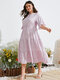 Plus Size Rückenfrei Resort Wear Cut-Out Rüsche zum Binden Kleid - Rosa