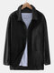Mens Corduroy Solid Color Pocket Long Sleeve Casual Jackets - Black