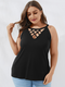 Solid Color Hollow Sleeveless Plus Size Tank Top - Black