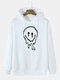 Mens Cotton Funny Face Print Drop Sleeve Casual Drawstring Hoodies - White