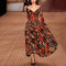women's digital printing V-neck long dress - Red