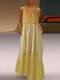 Plaid Polka Dot Patchwork Sleeveless Plus Size Maxi Dress - Yellow