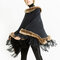 Women Tassel Solid Artificial Fur Poncho With Hood Warm Scarves Cloak Shawl Fashion Fur Hooded Shawl - Black