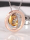Vintage Alloy Letter Circle Necklace Rhinestone Pendant Transfer Beads Jewelry - Gold