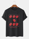 Plus Size Mens Hand-Painted Strawberry Print Fashion O-Neck T-Shirt - Black