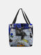 Women Felt Black Cat Handbag Tote - Blue