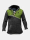 Mens Contrast Color Knitted Button Detail Hooded Sweater With Kangaroo Pocket - Green