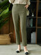 Solid Pocket Slit Hem Pants For Women - Dark Green