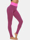 Women Seamless Jacquard Grid Texture Wideband Waist Yoga Sports Leggings Pants - Rose