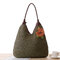 Women Straw Beach Bag Pastoral Flower Shoulder Bag Solid Tote Bag - Green