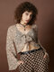Retro Front Lace Up Bell Sleeve Musical Festival Crop Top - Coffee