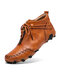 Men Cow Leather Front Zipper Non Slip Soft Hand Stitching Ankle Boots - Brown