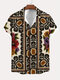 Camisas masculinas de manga curta com estampa floral vintage de lapela com botões - Damasco