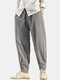 Mens 100% Cotton Oriental Solid Color Thin & Breathable Loose Harem Pants - Grey