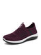 Women Sport Knitted Fabric Breathable Comfy Slip On Running Shoes - Red