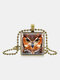Vintage Square Glass Printed Women Necklace Owl Pendant Sweater Chain Jewelry Gift - Bronze
