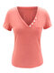 V-neck Button Short Sleeves Casual T-shirt For Women - #02