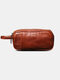 Menico Men Genuine Leather Vintage Casual Clutch Phone Case Large Capacity Long Wallet - Brown