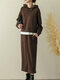 Solid Pocket Hooded Long Sleeve Two Pieces Suit Women - Dark Brown