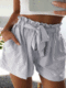 Solid Color Ruffle Elastic Waist Belt Shorts - Grey