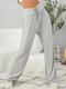 Solid Lace Up High Waist Wide Leg Casual Pants - Gray