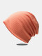 Women Dacron Knitted Solid Color Elastic Warmth Breathable All-match Beanie Hat - Light Orange