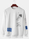 Mens Graphic Text Back Print Crew Neck Casual Pullover Sweatshirts - White