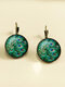 Vintage Lotus Feather Pattern Round-shaped Time Gemstone Glass Alloy Ear Hook Earrings - #03