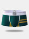 Men Hipster Print Boxer Briefs Color Block Cotton Comfortable Underwear With Pouch - Green