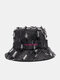 Unisex Denim Letter Pattern Embroidery Damaged Made-old Fashion Bucket Hat - Black