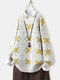 Floral Jacquard Print Pullover Long Sleeve Knit Vintage Sweater - Beige