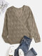 Women Solid Color Deep V-neck Hollow Out Loose Sweater - Brown