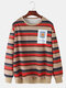 Mens Colorful Horizontal Stripes Graphic Print Cotton Casual Loose Sweatshirts - Khaki