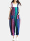 Rainbow Polka Dot Spaghetti Staps Loose Pocket Jumpsuit For Women - Green