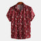 Mens Abstract Floral Printed Chest Pocket Short Sleeve Shirts - Red