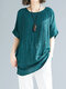 Short Sleeve Loose Plaid Crew Neck Casual T-shirt For Women - Green