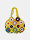 JOSEKO Women Plush Handmade Crochet Ethnic Mixed Floral Pattern Shoulder Bag Multifunctional Tote Bag - Yellow