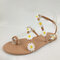 Women Braided Strap Flowers Decor Comfy Clip Toe Beach Sandals - White