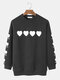 Mens Heart Letter Sleeve Print Crew Neck Pullover Sweatshirts - Black