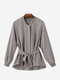 Women Casual Embroidery Bandage Trench Coat - Gray