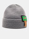Unisex Knitted Solid Color Jacquard Letter Label Flanging All-match Warmth Brimless Beanie Hat - Gray