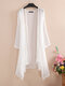 Solid Color Long Sleeve Asymmetrical Loose Kimono For Women - White